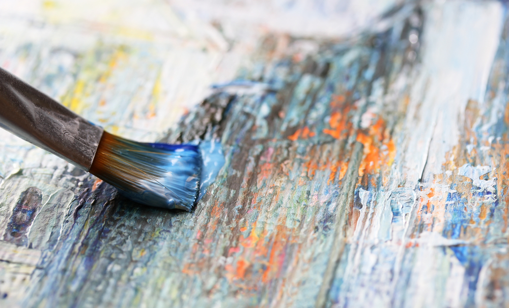 Closeup of brush and palette.