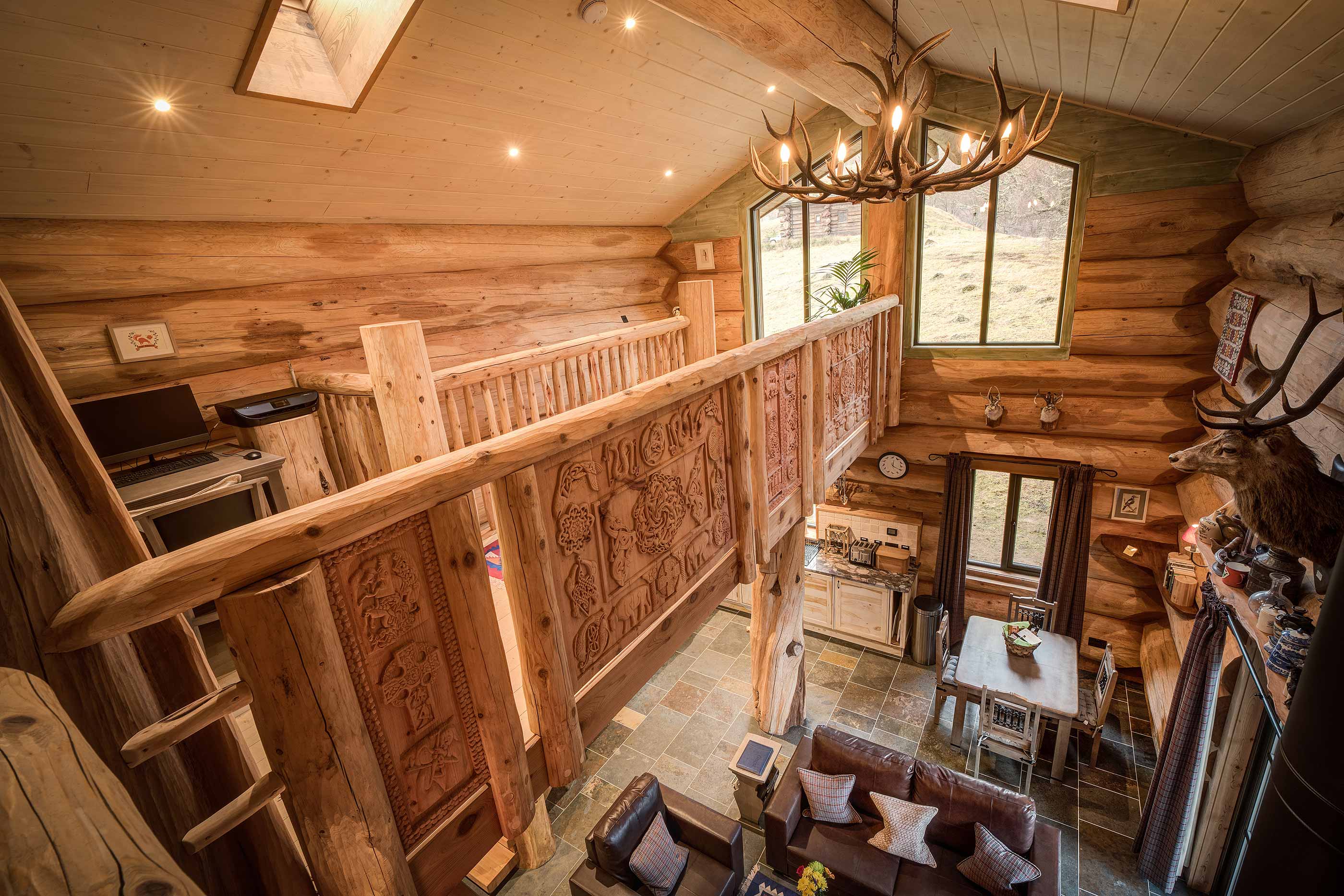 Interior of log cabin