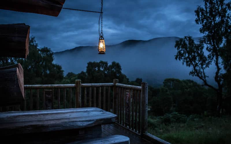 Mist rolling in from the deck of one of Eagle Brae's luxury log cabins