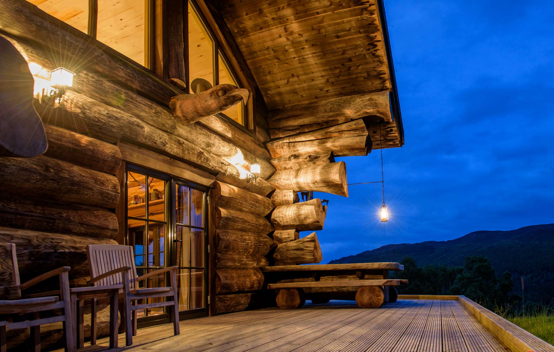 Decking outside Parus on a nice, dry evening at Eagle Brae