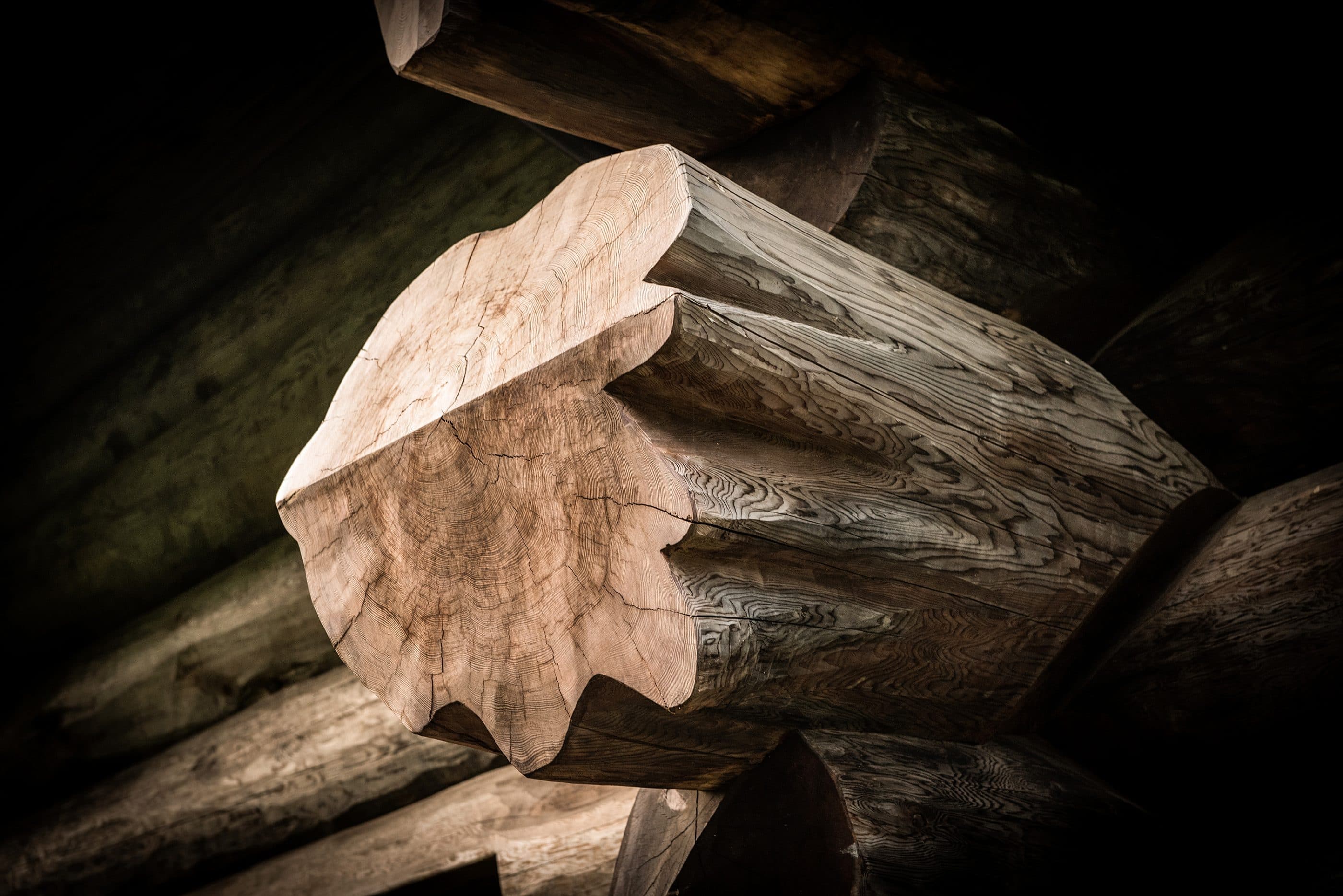 Log end on an Eagle Brae cabin