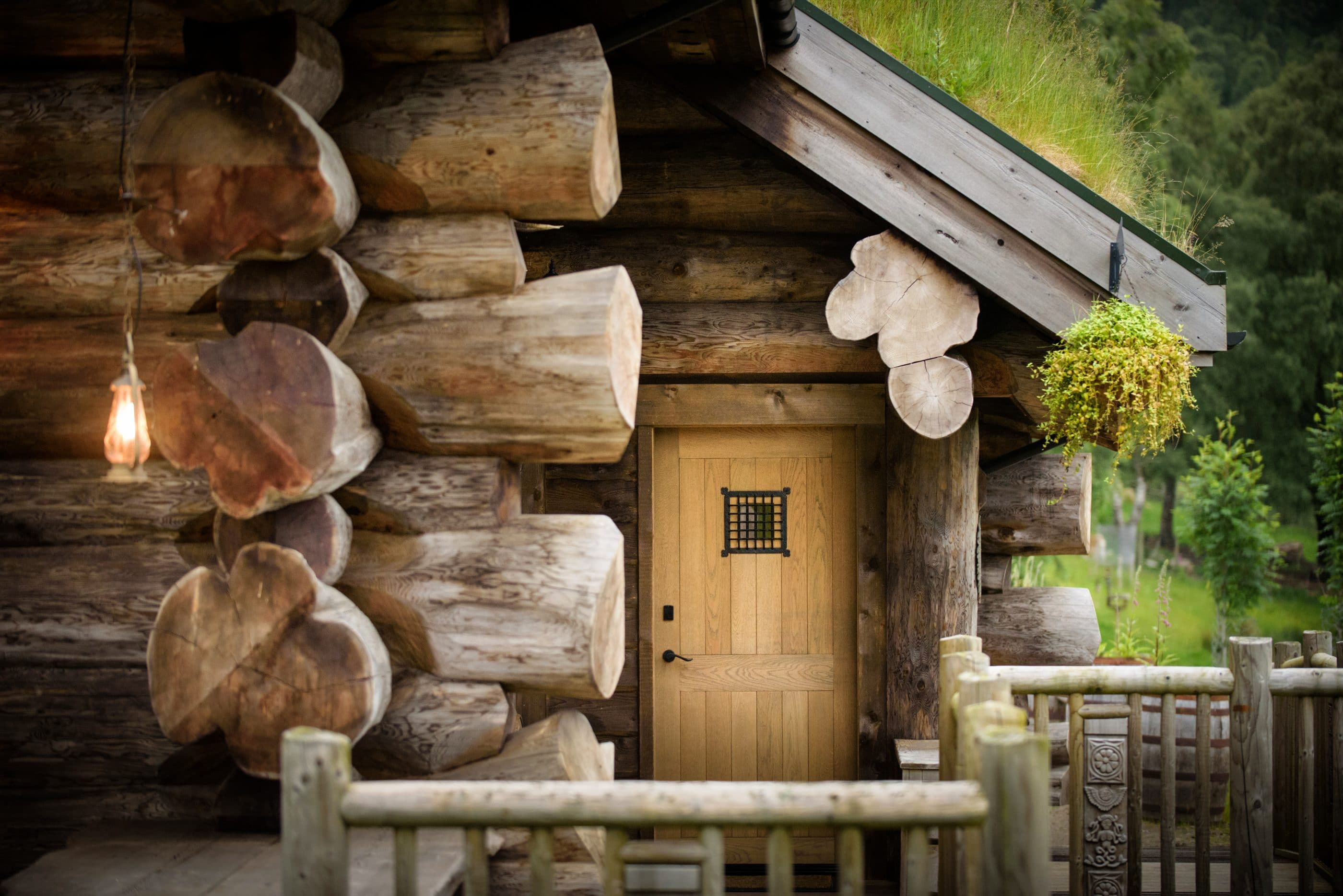 Log cabin door in the Scottish highlands