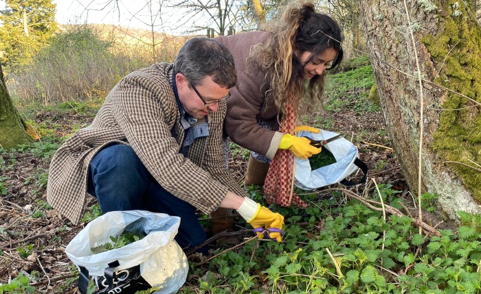 Mike and his daughter Foraging for Nettles in Spring