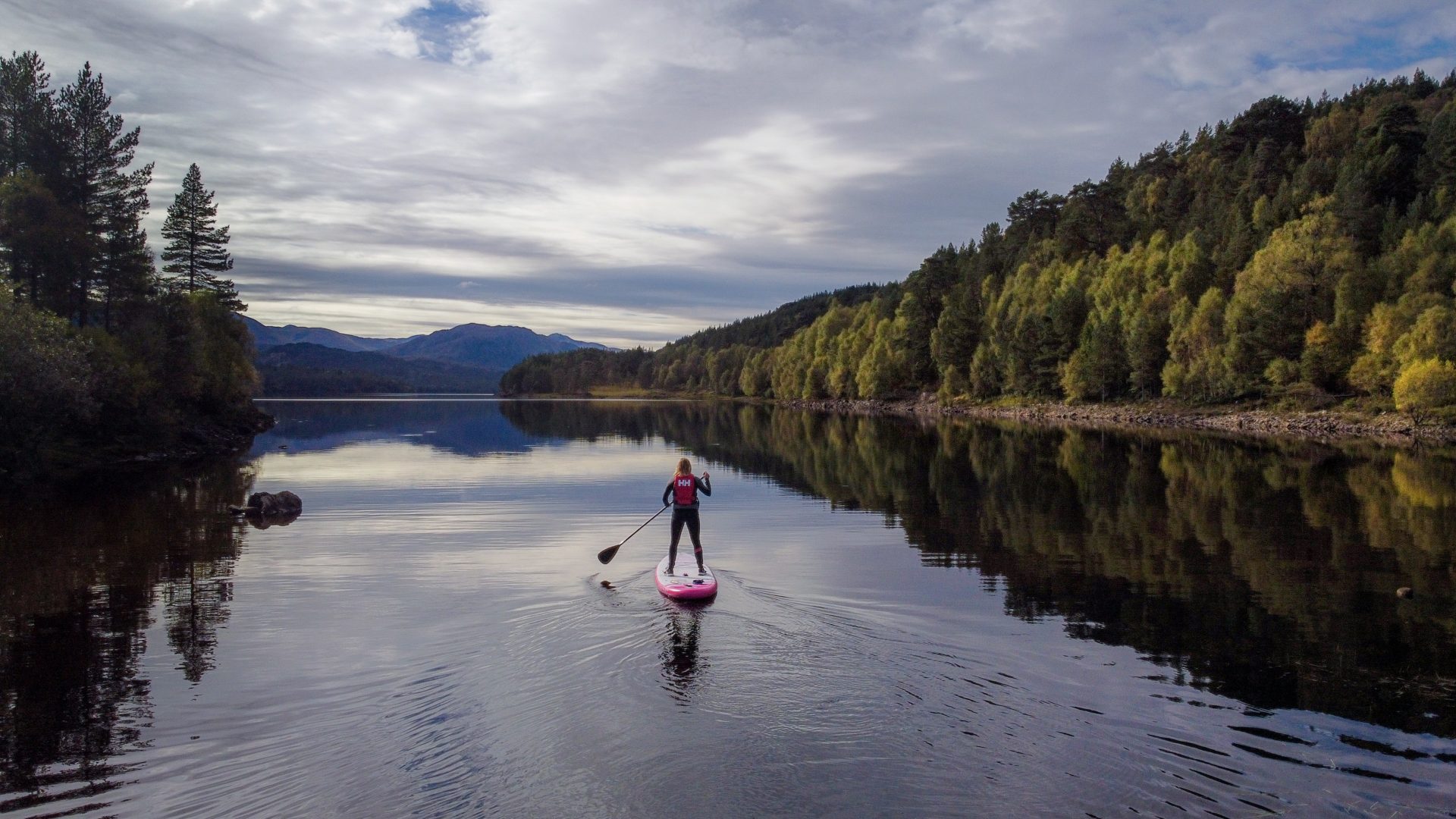 A paddleboarder on Loch Ness