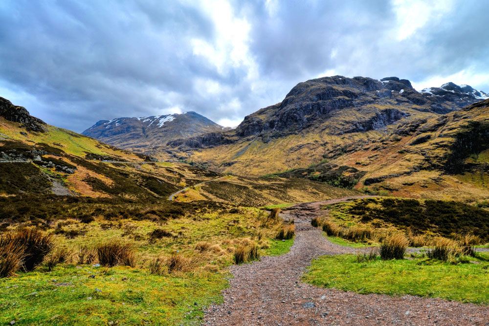 The dramatic landscape of Glen Coe in the Scottish Highlands