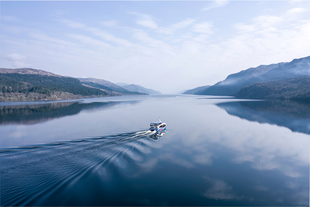 Boat on Loch Ness in Scotland