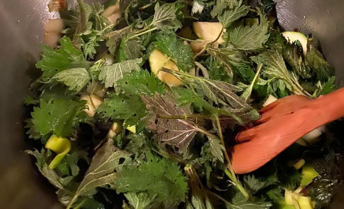 Nettle Soup Ingredients in a bowl