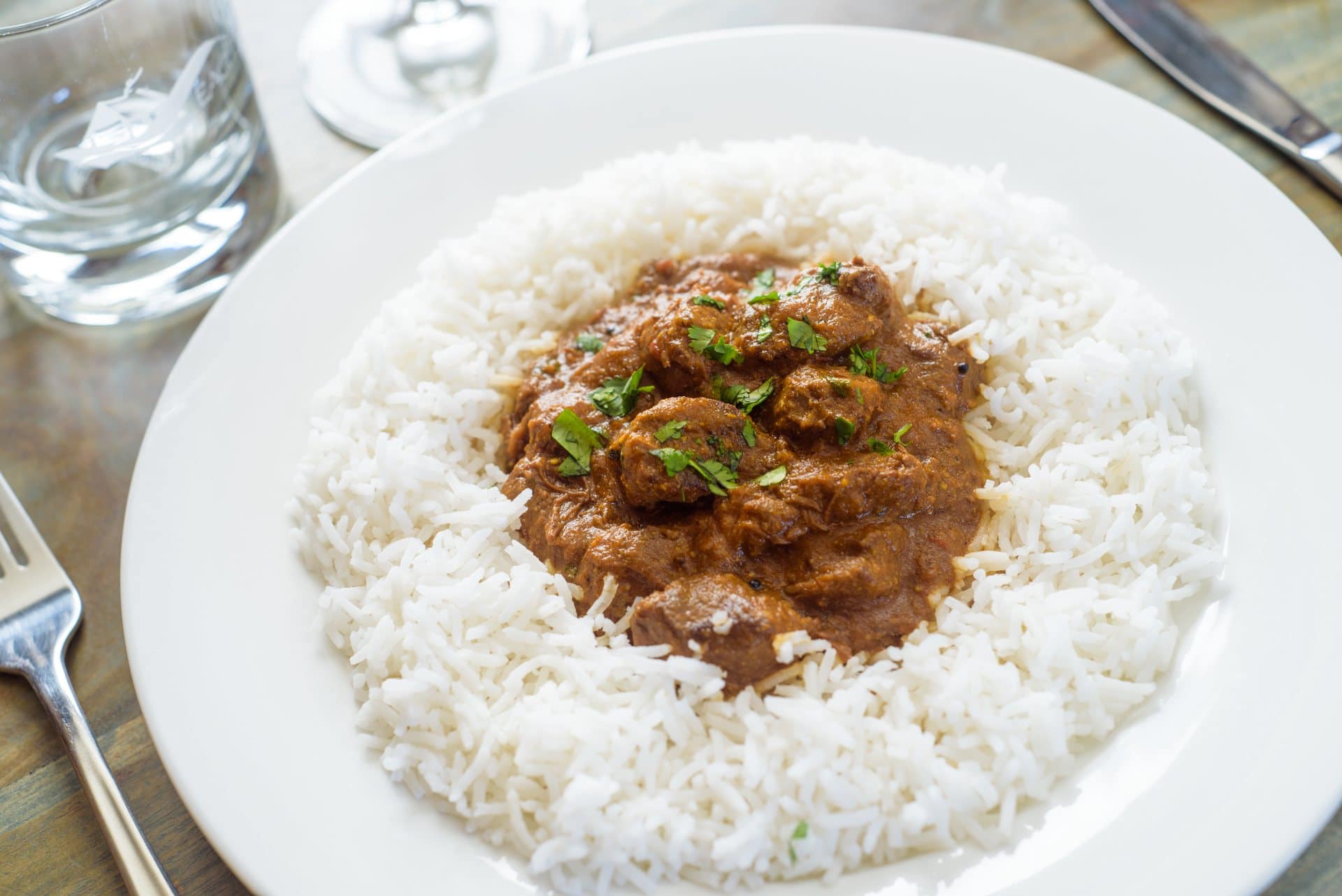 Eagle Brae's Venison Curry served on fluffy Rice