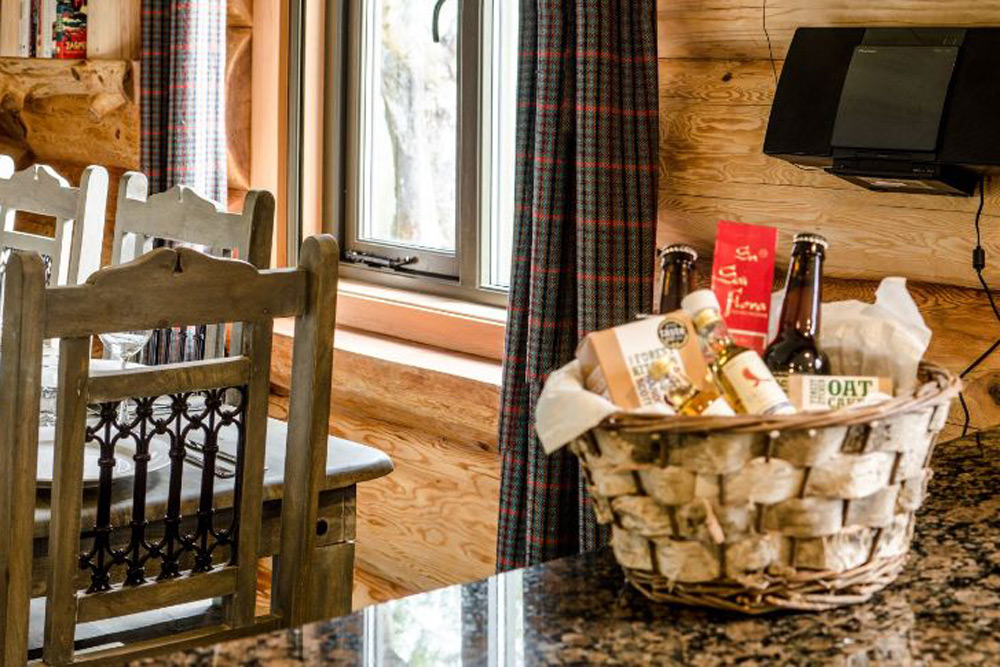 Welcome hamper in the kitchen of an Eagle Brae cabin 