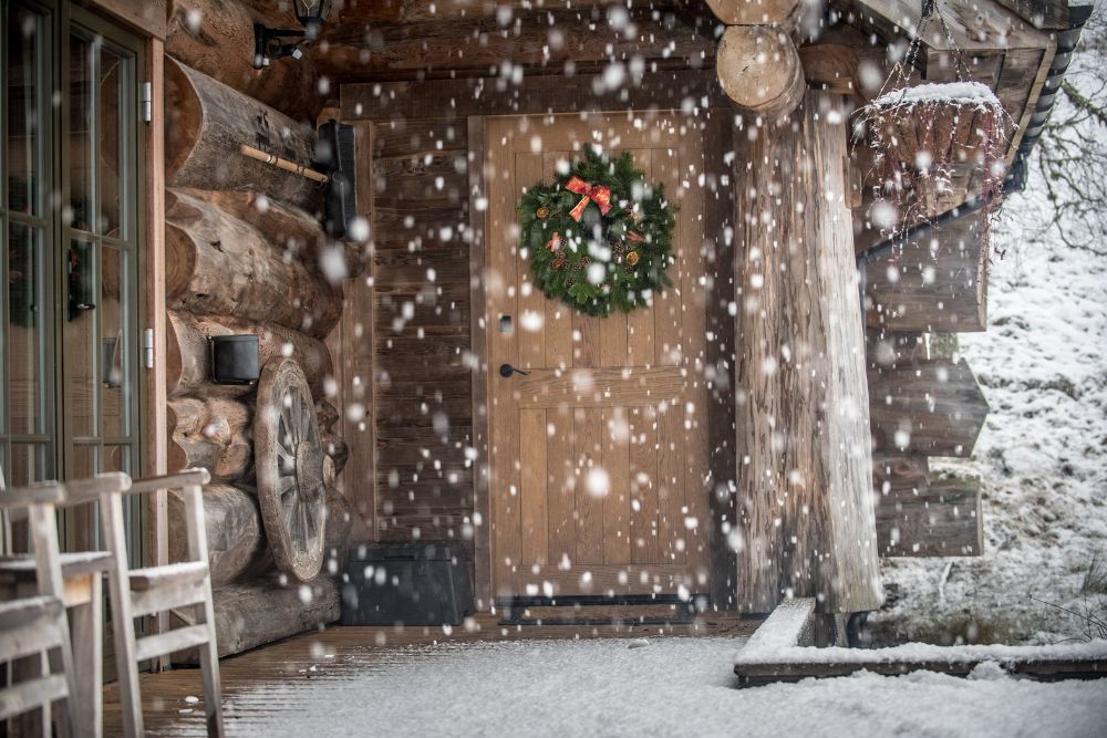 Christmas wreath on the door at eagle brae lodge. 