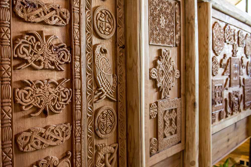 Intricate wood carvings at Eagle Brae