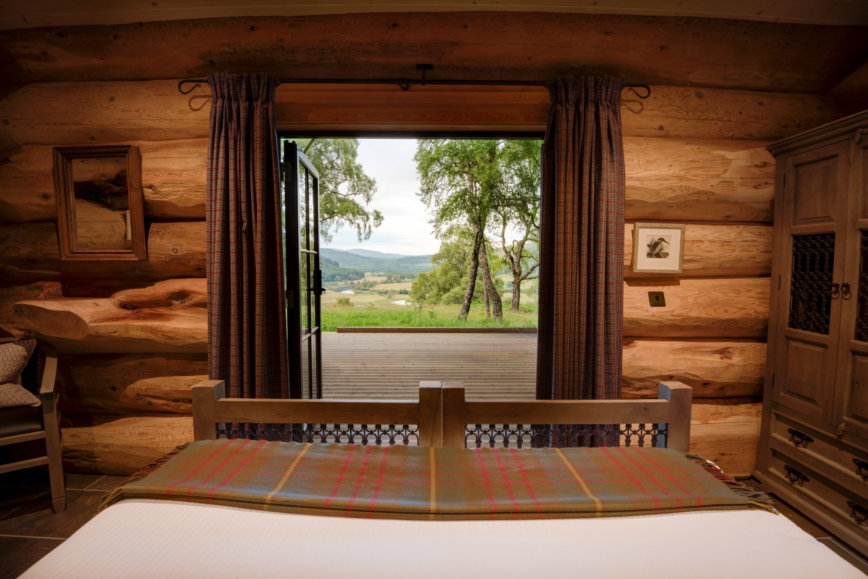A view outside from inside an Eagle Brae cabin called Certhia