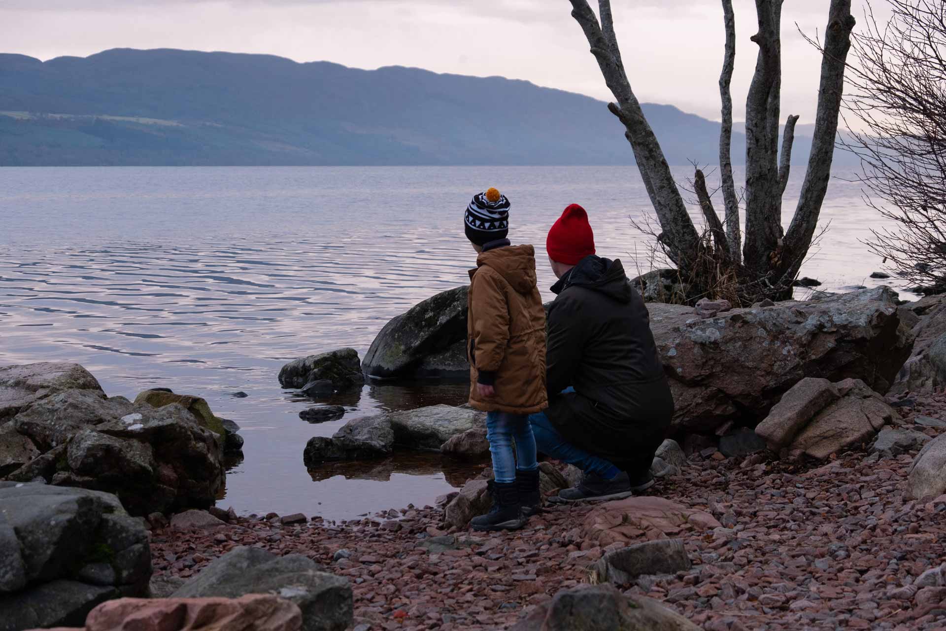 Father and son look for the Loch Ness Monster